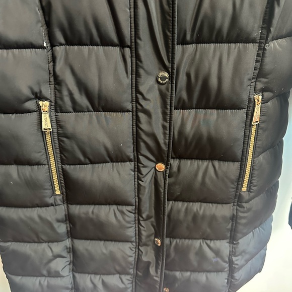 Calvin Klein Black Puffer Coat with Gold Accents - Picture 3 of 12